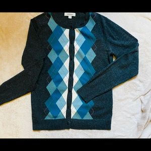 Grey and Blue Argyle Cardigan